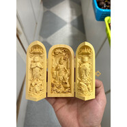 黃楊木雕刻居家中式擺件隨身佛龕佛像觀音菩薩三清三開盒清水祖師 圓款 自在觀音之金童玉女