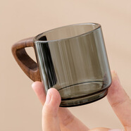 極素玻璃小茶杯品茗杯帶把手胡桃木防燙家用辦公室輕奢高檔透明水杯子 合歡品茗杯 200mL以下