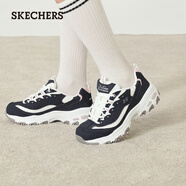 斯凱奇（Skechers）男女鞋厚底休閑舒適簡(jiǎn)約百搭運(yùn)動(dòng)鞋老爹鞋小白熊 海軍藍(lán)色/白色/NVW 37