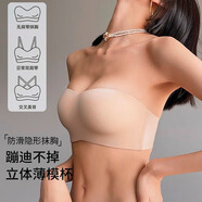 鉑吶苓無(wú)肩帶內衣抹胸防滑文胸裹胸式內衣防走光美背薄款隱形聚攏無(wú)鋼圈 膚色抹胸+肩帶【80/36ABC通杯】