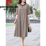 皮爾卡丹歐貨時(shí)尚千鳥(niǎo)格短袖連衣裙夏季2025新款寬松棉麻娃娃領(lǐng)襯衫裙 咖啡色 2XL 【建議145-170斤】