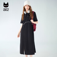 a02POLO領(lǐng)黑色連衣裙2024新款夏季女裝中長款通勤夏裝裙子 黑色 S