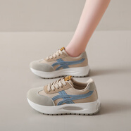 361斷碼女鞋運動(dòng)鞋2024秋季新款輕便減震跑步阿甘鞋真皮軟底不累 卡綠 34