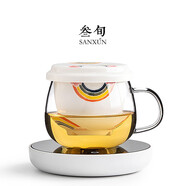 叁旬玻璃茶杯家用簡約茶水分離泡茶杯可愛女辦公室?guī)О堰^濾耐熱玻璃杯 彩虹甜心玻璃茶杯+智能杯墊 300ml