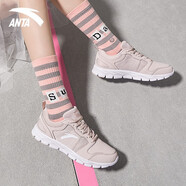 安踏女鞋運動(dòng)鞋女學(xué)生跑步鞋秋季新款皮面防水輕便舒適休閑健身鞋子 （皮面）藕灰/嬰兒粉-37 女35.5（腳長(cháng)22cm）