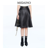 曼婭奴（MIGAINO）設(shè)計感半身裙女2025夏季新款高腰別致小眾傘裙 黑色 155/62A/S