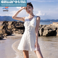 宰摟泳衣女夏季連體裙式仙女范網(wǎng)紅無(wú)袖吊帶收腰性感時(shí)尚遮肚顯瘦泳裝 白色 M m