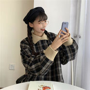 愷吉銳秋冬新款保暖甜美學(xué)院風(fēng)格子毛衣女學(xué)生韓版寬松套頭百搭毛呢外套 黑色 【收藏店鋪送小禮物哦】 S