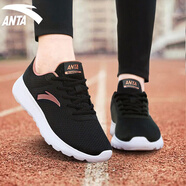 安踏運動(dòng)鞋女鞋秋冬皮面防潑水減震軟底輕質(zhì)休閑跑步鞋旅游訓練鞋子女 【透氣網(wǎng)面】黑/玫瑰金-8 37.5