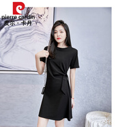 皮爾卡丹（pierre cardin）2025年夏季新款連衣裙女收腰顯瘦修身氣質(zhì)小眾設計時(shí)尚休閑t恤裙 黑色 短 145/2XL 130到140斤左右
