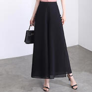 KLEDBOY束聲松緊腰雪紡闊腿褲直筒休閑九分褲2023開(kāi)叉薄款氣質(zhì)七分裙褲 (九分褲)黑色90cm、48小時(shí)內發(fā)貨 2XL (125-135斤)