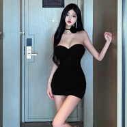 燦沛夜店戰(zhàn)袍女氣質(zhì)名媛性感低胸扭結(jié)緊身收腰包臀短裙辣妹純欲夜 黑色 S