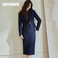 ROEYSHOUSE 羅衣小香風(fēng)粗花呢西裝套裝女冬裝新款外套半身裙兩件套07627 深藍(lán)色 L