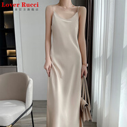 LOVER RUCCI桑蠶絲吊帶連衣裙女夏內(nèi)搭打底黑白色醋酸緞面真絲綢中長款v領(lǐng) 米色 L