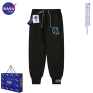 NASA BASE官方潮牌休閑褲男女款秋冬季青少年束腳大碼宇航員加絨長(cháng)褲子男 BYY-2201惡魔3號-黑色(春秋款) 5XL （220-240斤）