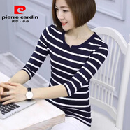 皮爾卡丹中袖棉t恤女春秋上衣新款黑白橫條紋衫2025七分袖T恤莫代爾打底衫 藍(lán)大 升級(jí)版莫代爾棉859 2XL 120斤左右