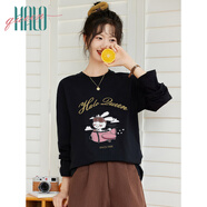 Halo QueenT恤女春季長袖圓領(lǐng)T恤可愛兔子印花T恤寬松顯瘦女新品H143T2481
