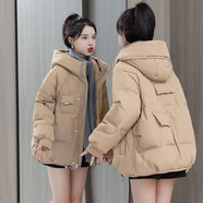 純信棉服女2025冬季韓版寬松百搭連帽女士棉衣顯瘦棉襖保暖面包服外套 口袋卡其色  M 建議90-110斤