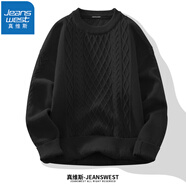 真維斯（JEANSWEST）新款麻花紅色毛衣男2025秋冬新款保暖針織衫青少年純色百搭打底衫 黑色 M