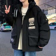 柏樂迪冬季大童男裝羽絨棉服13青少年學(xué)生潮流帥氣棉衣15歲男孩加厚棉襖 9919黑色（加厚保暖）高品質(zhì) 160 M 80-105斤左右