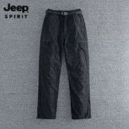 JEEP SPIRIT防風(fēng)防水戶(hù)外沖鋒褲春秋新款男式加絨保暖工裝褲多口袋加厚休閑褲 黑色款   有腰帶 加絨 2XL (155-180斤)