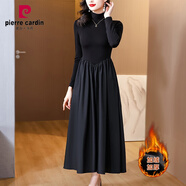 皮爾卡丹（pierre cardin）加絨加厚黑色連衣裙女高級(jí)感秋冬2024新款顯瘦內(nèi)搭配大I衣打底裙 黑色加絨 L 100-115斤
