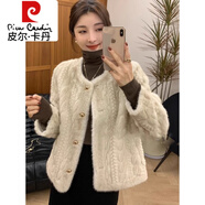 皮爾卡丹（pierre cardin）小香風(fēng)毛毛短外套女2025秋冬新款羊羔毛絨加厚皮毛一體短款保暖上 杏色 M
