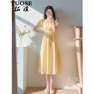 拓澀（TUOSE）連衣裙 香港潮牌2022夏季新款法式少女初戀桔梗裙氣質(zhì)收腰溫柔甜美黃色連衣裙女夏裝 淺黃色 M