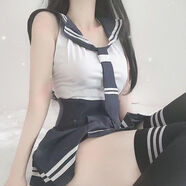 日韓性感百褶裙超短套裝jk制服校園裝主軟妹半身裙 藍白裝（上衣+裙子） 均碼