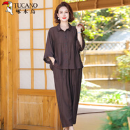 啄木鳥(niǎo)（TUCANO）媽媽裝夏季時(shí)尚套裝女2025新款洋氣大碼中老年女裝寬松遮肚兩件套 咖啡色 3XL 【建議150-180斤左右】