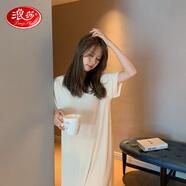 浪莎睡裙女夏季冰絲短袖睡衣休閑寬松連衣裙薄款可外穿家居服 成熟杏