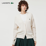 LACOSTE法國(guó)鱷魚女裝時(shí)尚舒適V領(lǐng)開衫毛衣長(zhǎng)袖針織衫女|AF9545 70V/米白色 M 38