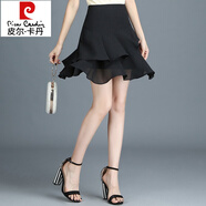 皮爾卡丹（pierre cardin）短裙秋冬季女2025新款黑色百褶裙荷葉邊半裙短款傘裙子a字半身裙 9633黑色 雪紡(夏款) S 80-90斤