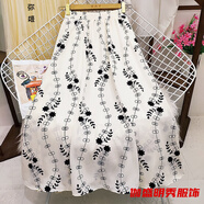 口旋顯瘦高腰高腰顯瘦小夏季新款碎花薄款半身裙女中長(cháng)款百搭大擺a字 白色折柳 XL 126-138