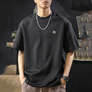 古先森300g重磅短袖T恤男2025夏季新款潮牌寬松刺繡體恤男士休閑半袖潮t 黑色 L 【125-145斤】
