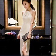 憶靜萱（YIJINGXUAN）夜店性感女裝時尚氣質(zhì)新款韓版露肩掛脖連衣裙修身短裙顯瘦晚禮服 白色 S 85-95斤