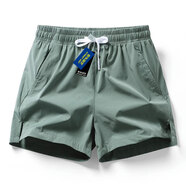 街頭定藝男士運動(dòng)短褲開(kāi)衩女款冰絲情侶休閑健身訓球速干三分褲短褲子 軍綠 L(建議95-110斤)