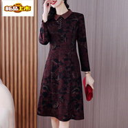 初徑冬季加絨加厚打底連衣裙新款女秋冬配大衣內搭貴夫人媽媽裙子 紅色 (常規款) XXL (125-135斤)