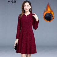 絲瀟喜婆婆婚宴高貴喜慶服裝婚禮媽媽裝加絨提花連衣裙結(jié)婚宴大碼 紫色【加絨】 3XL 建議體重125-140斤