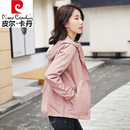 皮爾卡丹（pierre cardin）品牌春秋季2025年新品薄外套女純色連帽小風(fēng)衣可LOGO寬松夾克上衣 淺粉(有里子) 2XL(體重135-150斤)