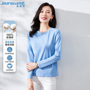 真維斯（JEANSWEST）長袖t恤女秋季基礎(chǔ)款純棉舒適寬松修身上衣內(nèi)搭打底衫清水藍(lán)XL