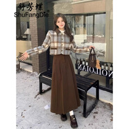 舒芳蝶（shufangdie）連衣裙2024秋冬新款兩件套毛呢外套女裝百褶半身裙小香風(fēng)套裝裙子 格子外套+半身裙【兩件套】 M