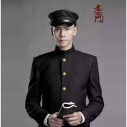 源羿五四青年裝民國風學(xué)生裝女裝中山裝表演套裝服復(fù)古裝畢業(yè)班服裝 黑色帽子+上衣+褲子（金色扣子） XL