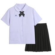 圣洛鋒泰國校服泰式女短袖長(cháng)袖學(xué)生制服襯衫jk制服初中高中學(xué)生班服套裝 泰國女短袖+黑寬交叉+黑百褶短裙 XL