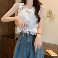 嫻槐韓風(fēng)流蘇吊帶背心上衣女夏季新款設計感鉤花刺繡拼接遮肉無(wú)袖小眾 白色【高質(zhì)量】 L 110-125斤