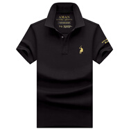 徠蒽嘶新款polo衫男純棉短袖商務(wù)夏季寬松刺繡開衩吸汗透氣翻領(lǐng)中年成熟 911黑色 純棉繡花開衩 M(100-120斤)