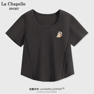 La Chapelle Sport拉夏貝爾短款t恤女修身顯瘦法式復(fù)古簡(jiǎn)約休閑甜酷風(fēng)ins正肩短袖女 深灰色(盒子玩偶胸標(biāo)) M /160(推薦95-110斤)