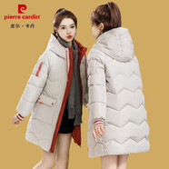 皮爾卡丹棉服女2020新品冬天外套女裝中長(cháng)款韓版寬松加厚冬裝棉襖初冬棉衣冬季外套面包服衣服 米白色 XL_建議130到145斤