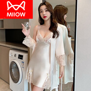 貓人（MiiOW）睡衣女夏季冰感2025新款蕾絲春夏款吊帶仿仿真絲睡裙睡袍兩件套 P8008香檳色 M