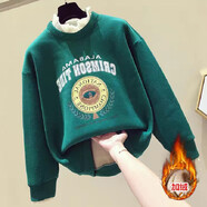 歐洛黛衛衣女加絨2022秋冬季新款寬松韓版時(shí)尚假兩件半高領(lǐng)無(wú)帽蕾絲拼接套頭上衣加厚外套女 字母蕾絲綠色 S 建議80-100斤